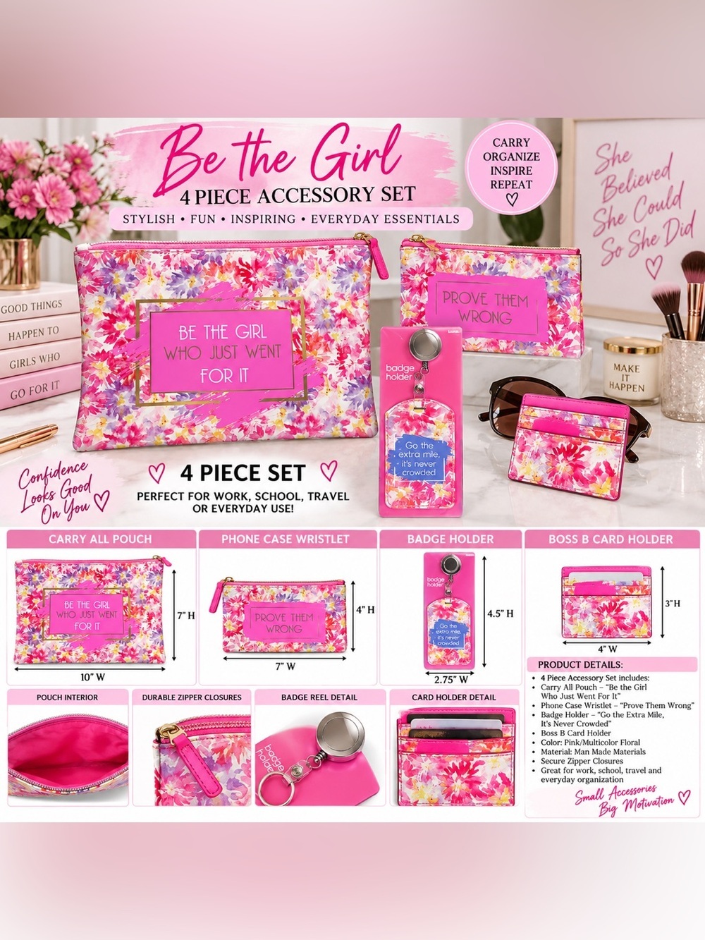 UNCAS INC. 4-PIECE FLORAL ACCESSORY SET – FLORAL (NEW WITH TAGS) A30